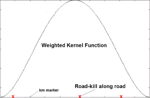 Weighted kernel function moving along road