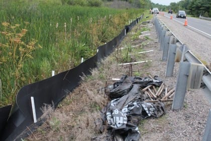 Replacing temporary geotextile wildlife exclusion fencing with permanent Animex fencing