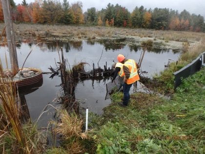 Building a diversionary dam at drainage culvert